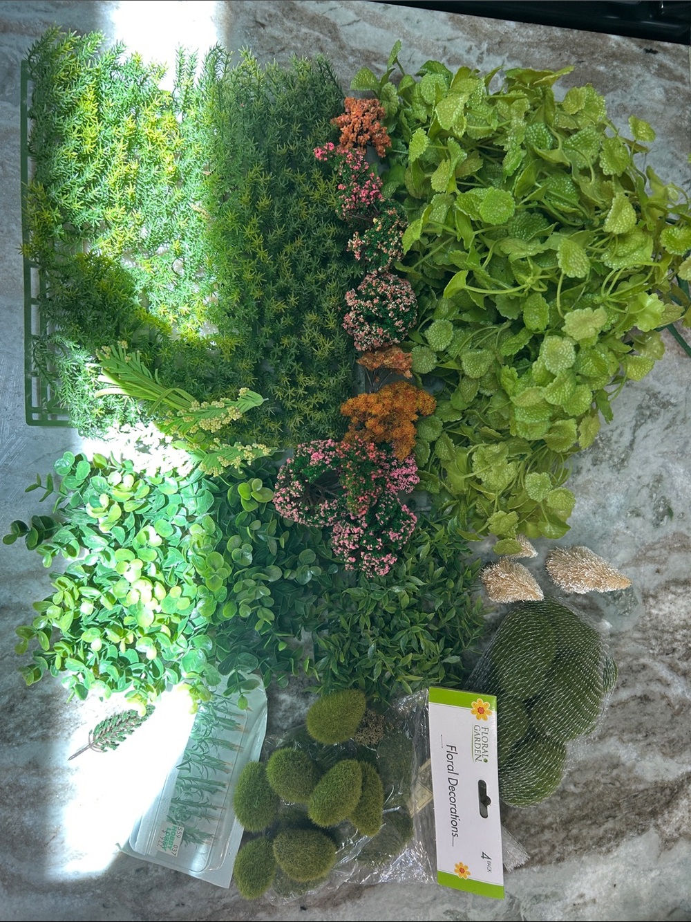 Fairy Garden Assorted Artificial Greenery Mix Faux Moss, Boxwood & Mini Floral